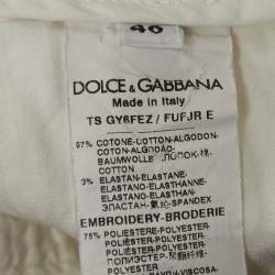 Pre Owned Dolce & Gabbana White Cotton Straight Fit Trousers L