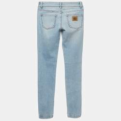 Pre Owned Dolce & Gabbana Blue Washed Distressed Denim Skinny Jeans S Waist 26"