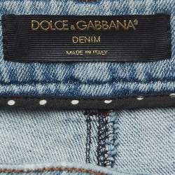 Pre Owned Dolce & Gabbana Blue Washed Distressed Denim Skinny Jeans S Waist 26"