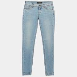 Pre Owned Dolce & Gabbana Blue Washed Distressed Denim Skinny Jeans S Waist 26"