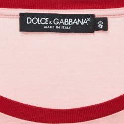 Pre Owned Dolce & Gabbana Light Pink Logo Print Cotton Half Sleeve T-Shirt S