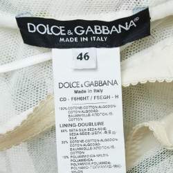 Pre Owned Dolce & Gabbana White Floral Printed Tulle Ruched Midi Dress L