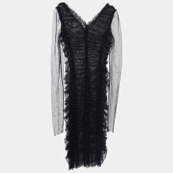 Dolce & Gabbana Black Tulle Ruched Midi Dress L