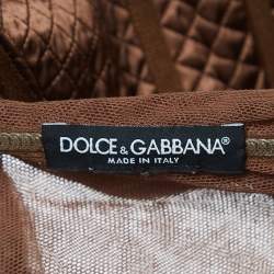 Pre Owned Dolce & Gabbana Brown Tulle Ruched Long Dress L