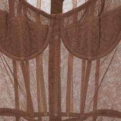 Pre Owned Dolce & Gabbana Brown Tulle Ruched Long Dress L