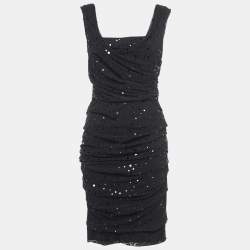 Pre Owned Dolce & Gabbana Black Tulle Ruched Mini Dress M
