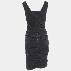 Pre Owned Dolce & Gabbana Black Tulle Ruched Mini Dress M