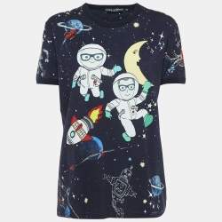 Pre Owned Dolce & Gabbana Navy Blue Space Print Cotton Half Sleeve T-Shirt M