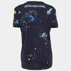Pre Owned Dolce & Gabbana Navy Blue Space Print Cotton Half Sleeve T-Shirt M