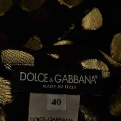 Pre Owned Dolce & Gabbana Black/Gold Dotted Lurex Silk High Neck Top S