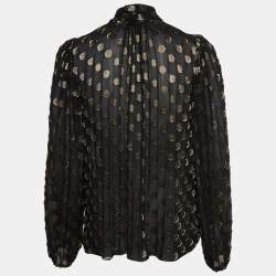 Pre Owned Dolce & Gabbana Black/Gold Dotted Lurex Silk High Neck Top S
