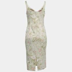 Pre Owned D&G Sage Green Floral Print Silk Lace Accent Mini Dress S