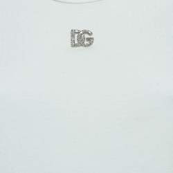 Pre Owned Dolce & Gabbana White Cotton Crystal Embellished Logo T-Shirt M