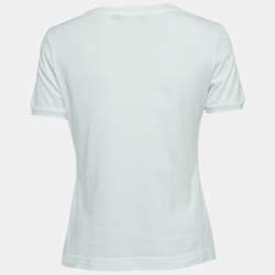 Pre Owned Dolce & Gabbana White Cotton Crystal Embellished Logo T-Shirt M
