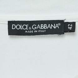 Pre Owned Dolce & Gabbana White Cotton Crystal Embellished Logo T-Shirt M