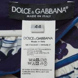Pre Owned Dolce & Gabbana White/Blue Majolica Print Cotton Poplin Midi Skirt M