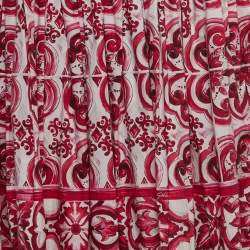 Pre Owned Dolce & Gabbana White/Pink Majolica Print Cotton Poplin Maxi Skirt M