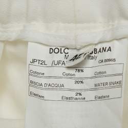 Pre Owned Dolce & Gabbana White Cotton Water Snake Trim Jeans M Waist 32''