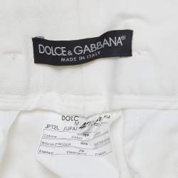 Pre Owned Dolce & Gabbana White Cotton Water Snake Trim Jeans M Waist 32''