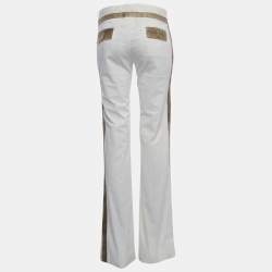 Pre Owned Dolce & Gabbana White Cotton Water Snake Trim Jeans M Waist 32''