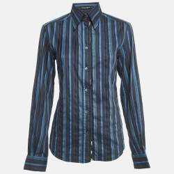Pre Owned Dolce & Gabbana Blue Striped Cotton Full Sleeve Shirt M