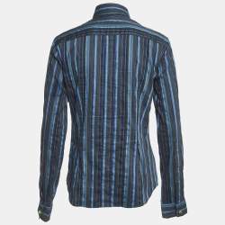 Pre Owned Dolce & Gabbana Blue Striped Cotton Full Sleeve Shirt M