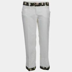 Pre Owned Dolce & Gabbana Off-White Linen Blend Trousers M