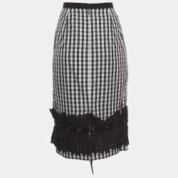 Pre Owned Dolce & Gabbana Black Checked Cotton Midi Skirt M