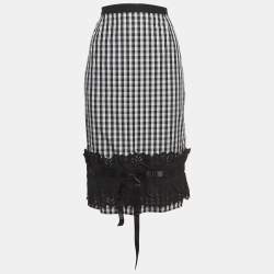 Pre Owned Dolce & Gabbana Black Checked Cotton Midi Skirt M