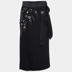 Pre Owned Dolce & Gabbana Black Wool Embellished Flute Hem Skirt S