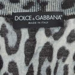 Pre Owned Dolce & Gabbana Blue Leopard Print Cashmere V-Neck Sweater S