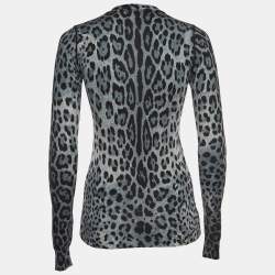 Pre Owned Dolce & Gabbana Blue Leopard Print Cashmere V-Neck Sweater S