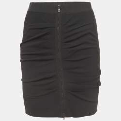 Pre Owned Dolce & Gabbana Black Ruched Crepe Double Zip Mini Skirt S