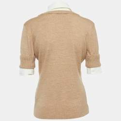 Pre Owned Dolce & Gabbana Beige Silk and Wool Knit Layered Top L