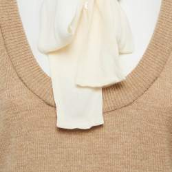 Pre Owned Dolce & Gabbana Beige Silk and Wool Knit Layered Top L