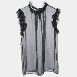 Pre Owned Dolce & Gabbana Black Dotted Silk Chiffon Sleeveless Top M
