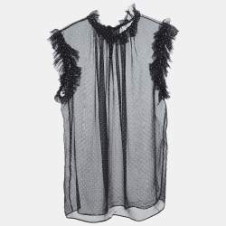 Pre Owned Dolce & Gabbana Black Dotted Silk Chiffon Sleeveless Top M