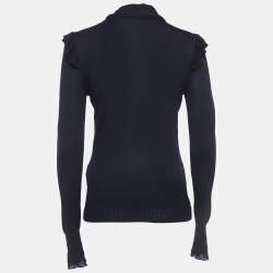 Pre Owned Dolce & Gabbana Navy Blue Cashmere and Silk Knit Neck Tie Top M