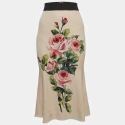 Pre Owned Dolce & Gabbana Light Pink Floral Print Silk Midi Skirt S