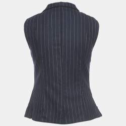 Pre Owned Dolce & Gabbana Navy Blue Striped Wool Buttoned Vest M