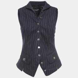 Pre Owned Dolce & Gabbana Navy Blue Striped Wool Buttoned Vest M
