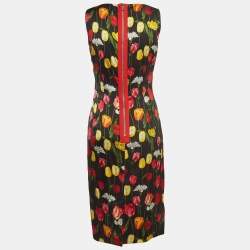 Pre Owned Dolce & Gabbana Black Tulips Print Satin Silk Sleeveless Midi Dress M