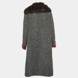 Dolce & Gabbana Grey Wool Blend and Fur Double Breasted Long Coat M