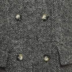 Dolce & Gabbana Grey Wool Blend and Fur Double Breasted Long Coat M
