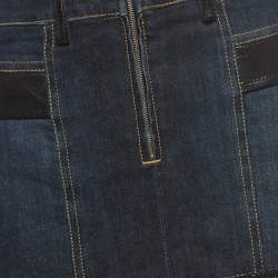 Pre Owned Dolce & Gabbana Blue Denim and Faux Leather Trim Detail Mini Skirt M