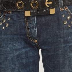 Pre Owned Dolce & Gabbana Blue Denim and Fur Studded Detail Jeans M Waist 34