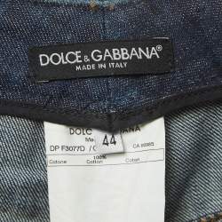 Pre Owned Dolce & Gabbana Blue Denim and Fur Studded Detail Jeans M Waist 34
