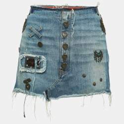 Pre Owned Dolce & Gabbana Vintage Blue Denim Embellished Mini Skirt M
