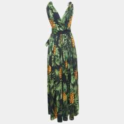 Pre Owned Dolce & Gabbana Green Tropical Print Cotton High Slit Maxi Dress M