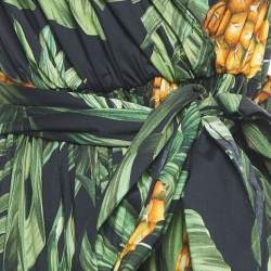 Pre Owned Dolce & Gabbana Green Tropical Print Cotton High Slit Maxi Dress M